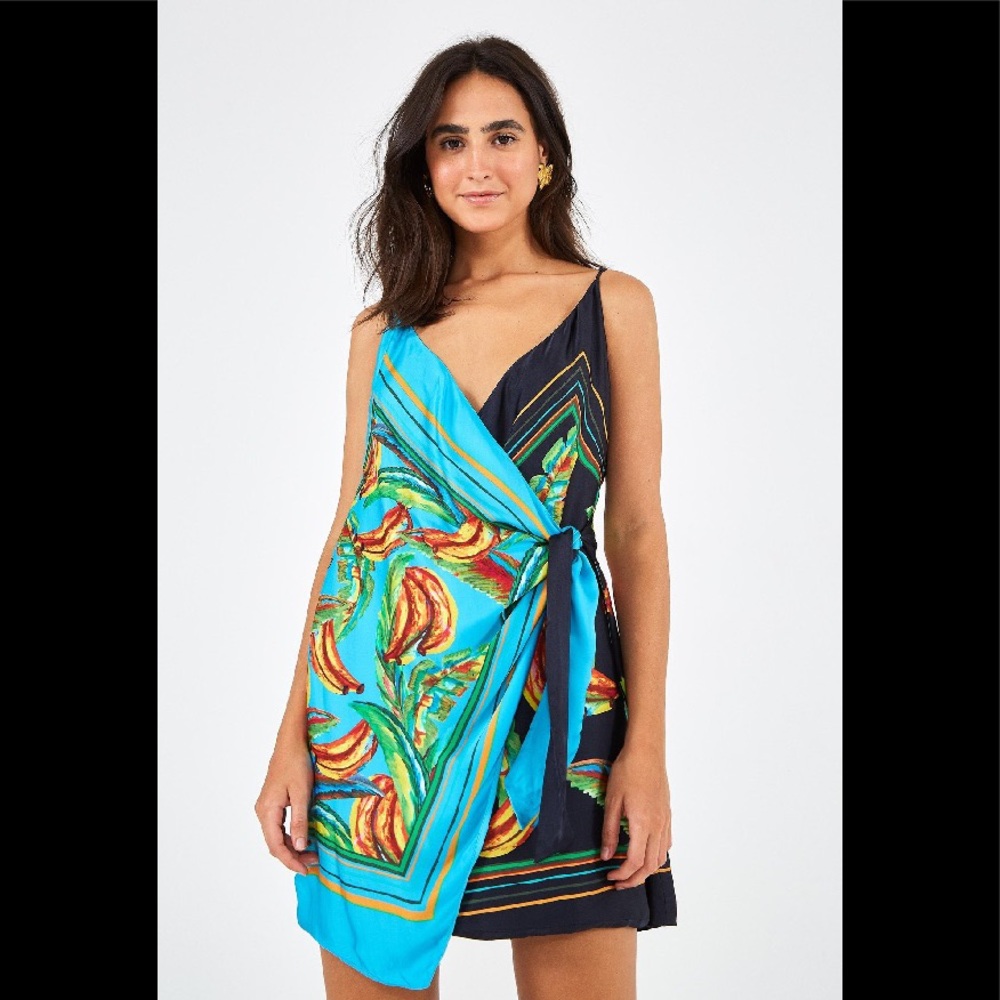 Farm Rio Banana Blue Wrap Dress